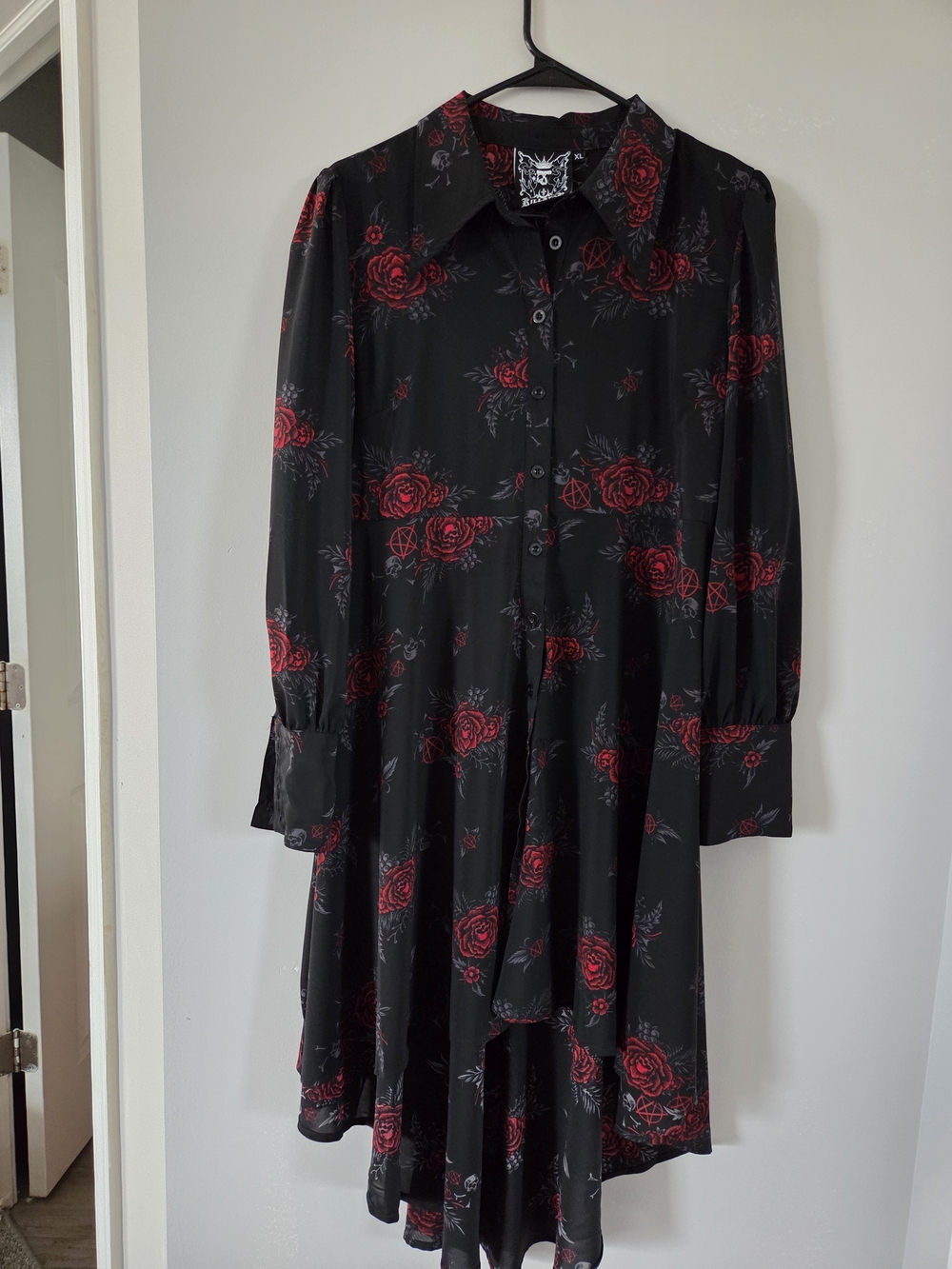 Killstar Black High low Pandora skull rose shirt dress